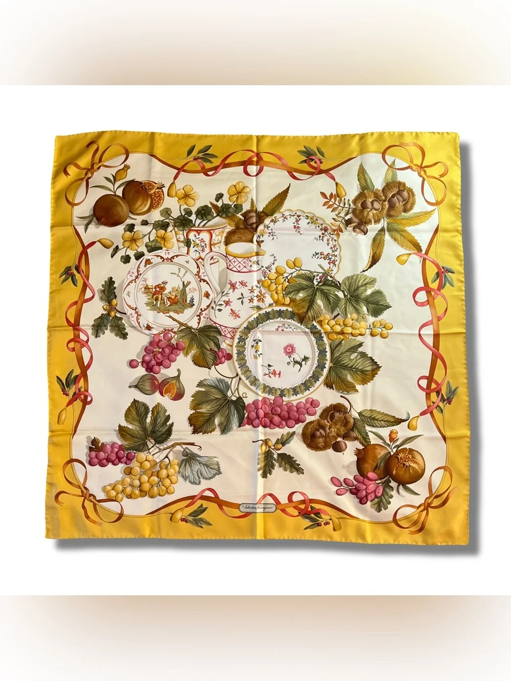 Salvatore Ferragamo Silk Scarf Art de la Table Still Life Ceramics 34
